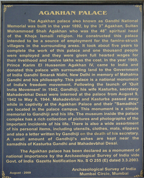 Aga Khan Palace , Kasturba Gandhi Memorial on Nagar Road, Pune